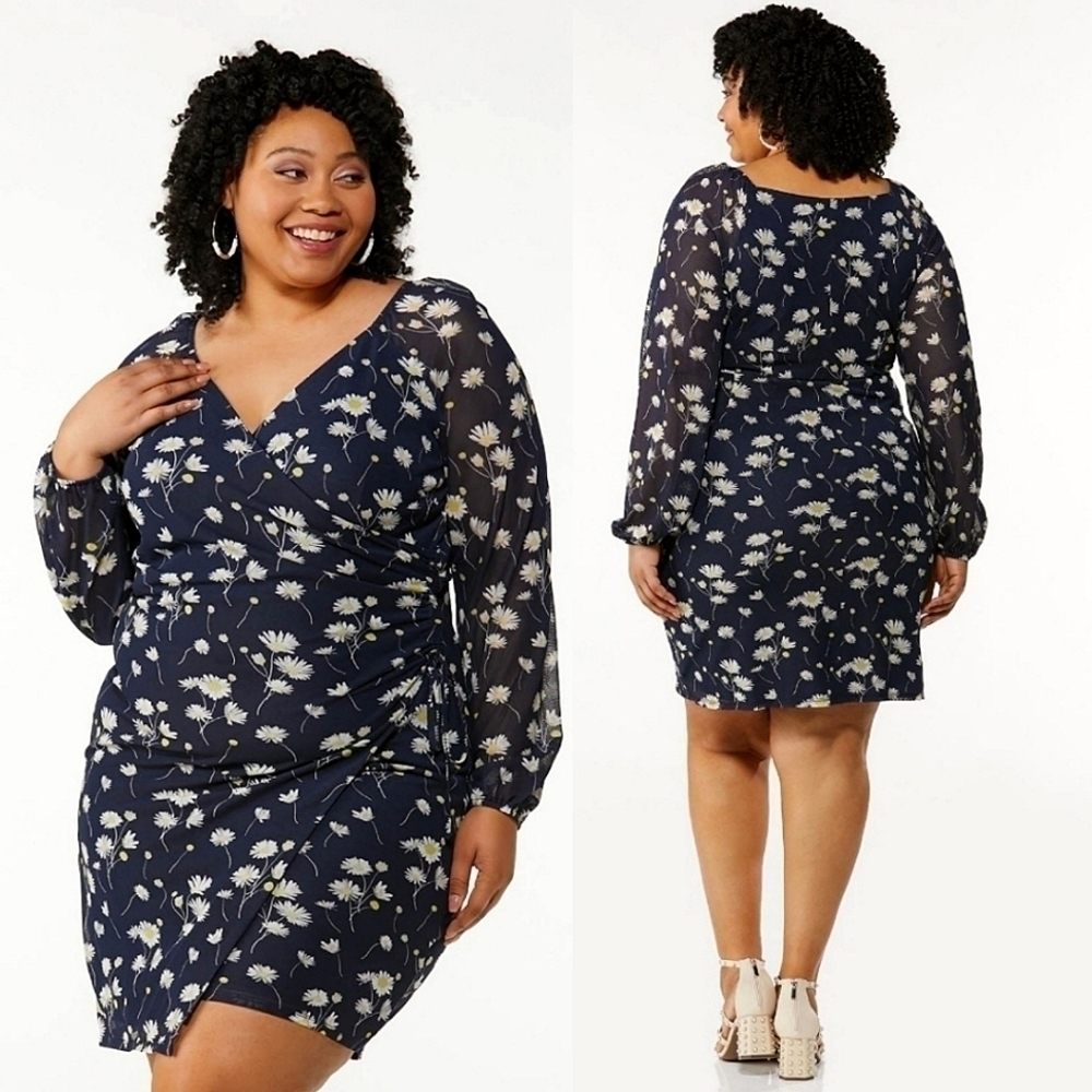 NWT FAUX WRAP FLORAL DRESS IN NAVY FLORAL